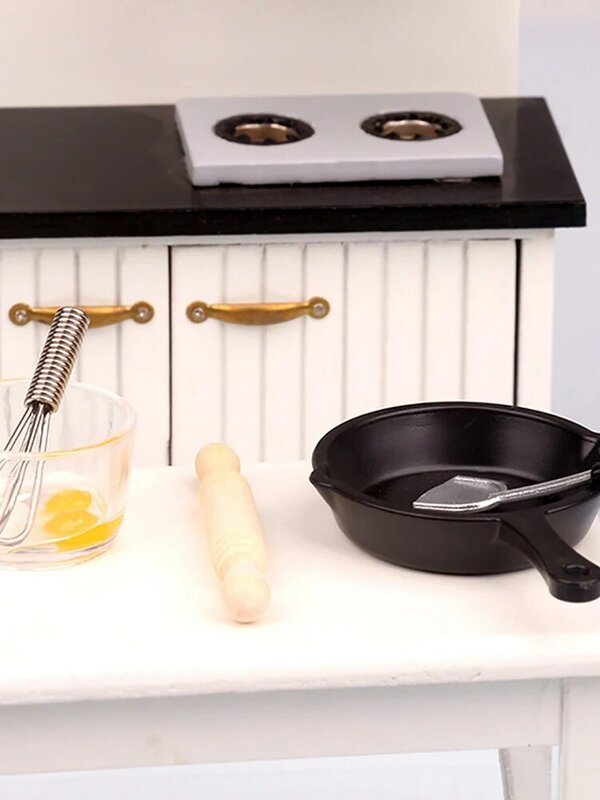 1Set 1:12 Dollhouse Miniature Kitchenware Pan Rolling Pin Spatula Egg Beater Bowl Model Kitchen Utensils Decor Toy