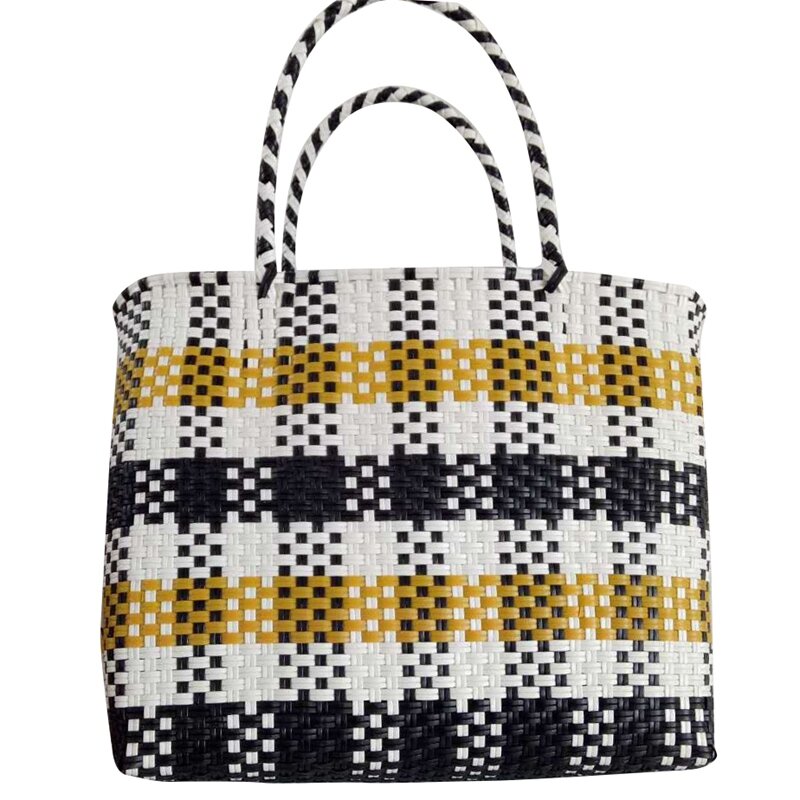 Летняя женская прочная плетеная Соломенная пляжная сумка, женская льняная тканая сумка, повседневные сумки-тоуты из травы, вязаные сумки