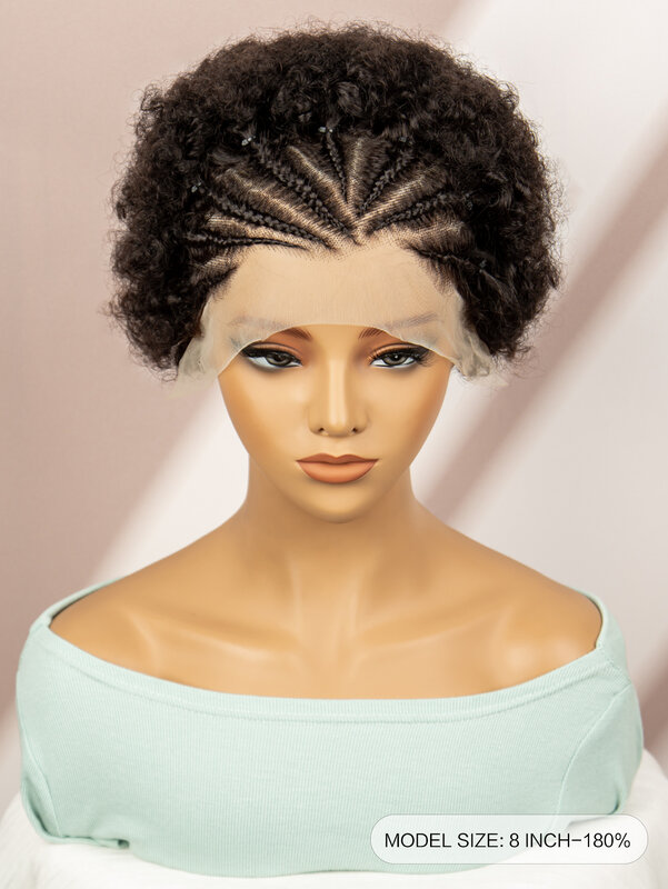 Peluca de cabello humano Afro rizado con trenzas para mujer, postizo de encaje transparente, 6 pulgadas, 13x4, HD, 250% de densidad