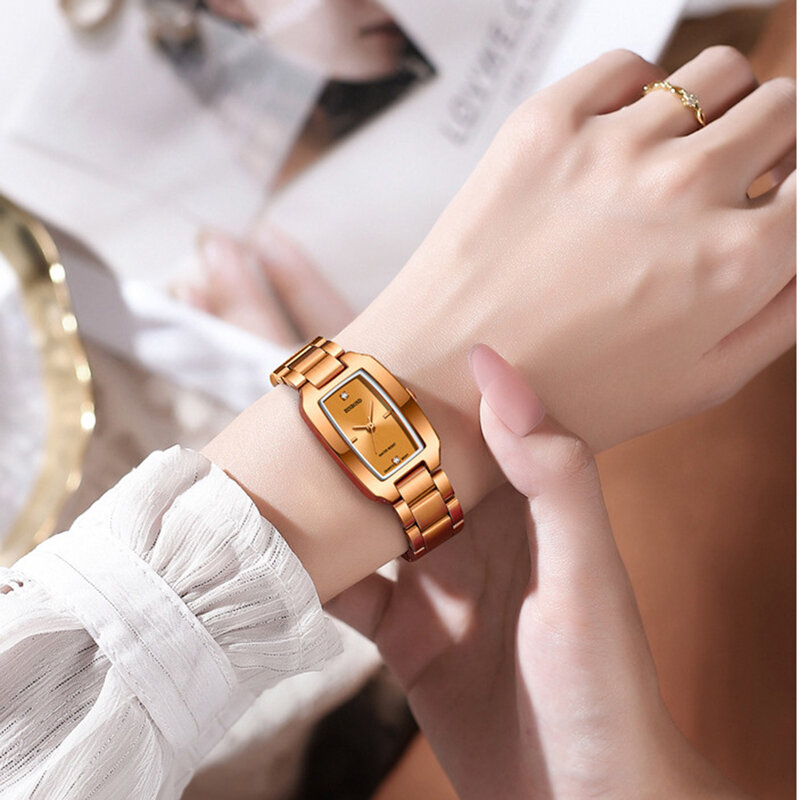 BINBOND 2023 جديد بيع النساء الساعات موضة فاخرة الأعمال ساعة اليد الذهب الصلب مقاوم للماء الإناث ساعة كوارتز سيدة ساعة