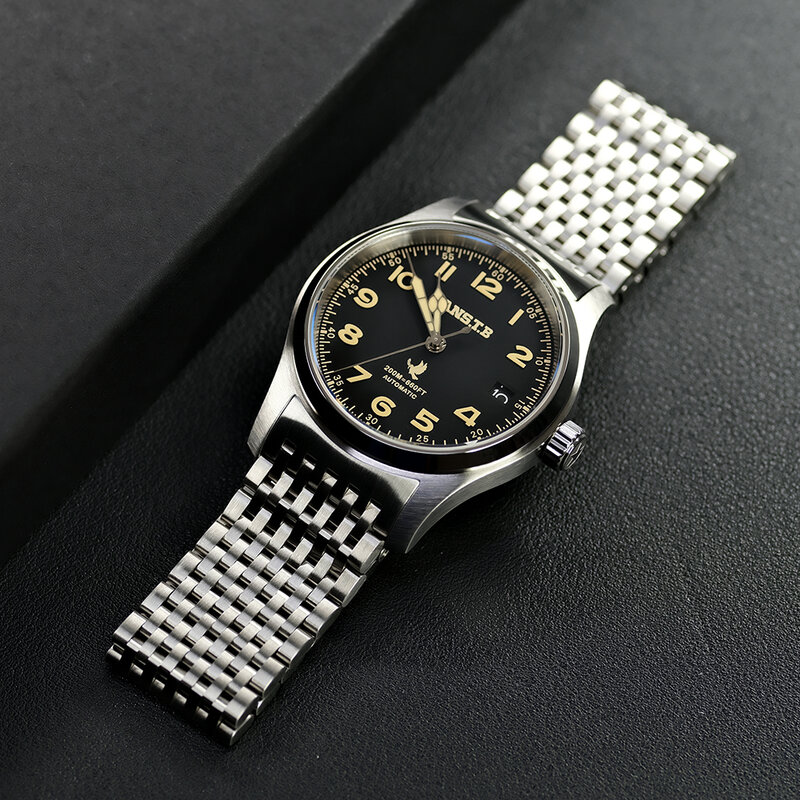 LANSTB-orologi vintage homage, acciaio inossidabile, meccanico, cronografo militare 200M impermeabile da uomo, orologio da polso sportivo
