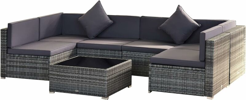 7-Piece Patio Furniture Sets Outdoor Wicker Conversation Sets All Weather PE Rattan Sectional Sofa Set with Cushions & Desktop