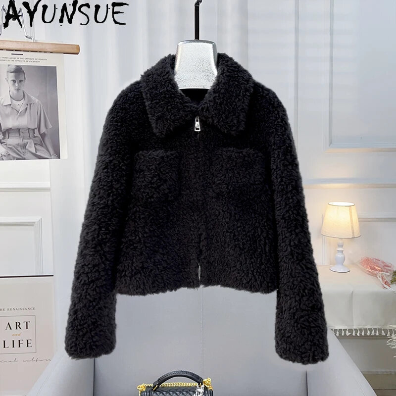 Ayunsue-女性用の短い顆粒ウールコート,羊毛刈り機ジャケット,女性用アウターウェア,秋冬,韓国,100%
