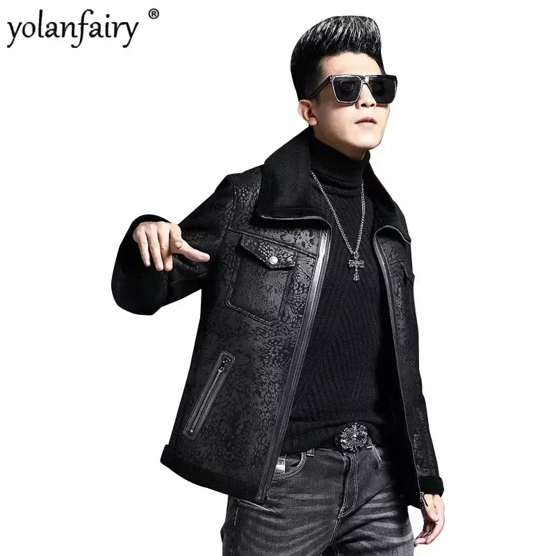 Natural Fur Coat for Men Winter Real Leather and Fur Jacket 2023 New Men's Thick Warm Sheepskin Wool Fur Jackets Male Clothing F