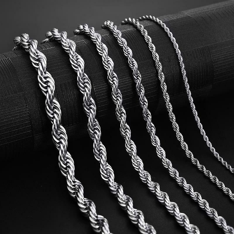 925 Sterling Silver 2/3/4MM 16-24 inci tali rantai kalung untuk pria wanita Fashion Punk pesta pernikahan hadiah perhiasan