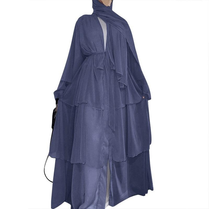 Robe Femme Musulmane moda cuciture Chiffon a tre strati elegante abito Cardigan abito Abaya per donna Dubai aperto Abaya Kimono