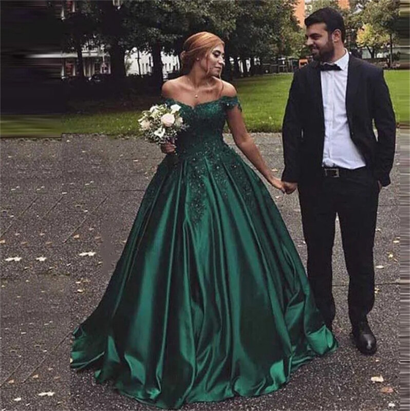 Classic Prom Dresses Sweethear Neck Sleeveless Lace Appliques A-Line Satin Floor-Length Women Formal Evening Dress Bridal Gown