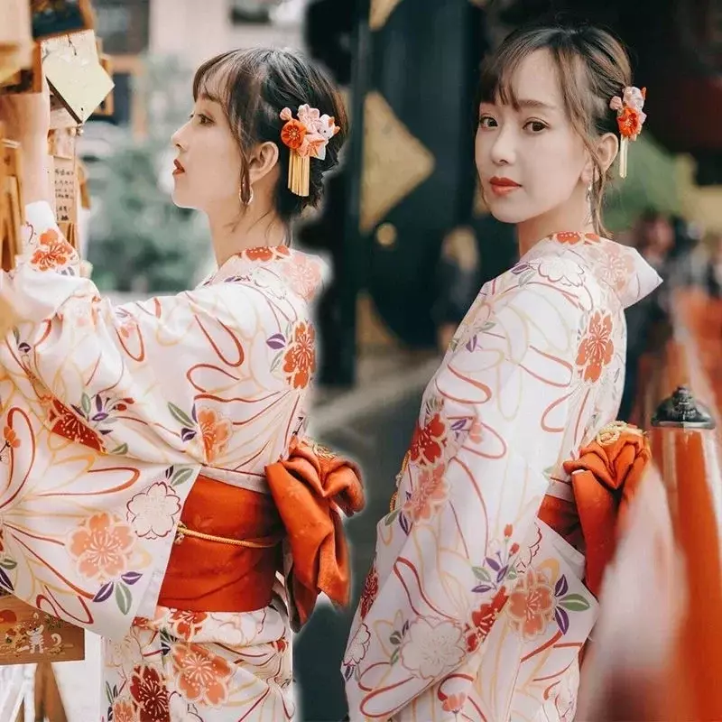 Robe de soirée avec Obi pour femmes, tendance nationale, sexy, costume Cosplay japonais, robes Kimono florales
