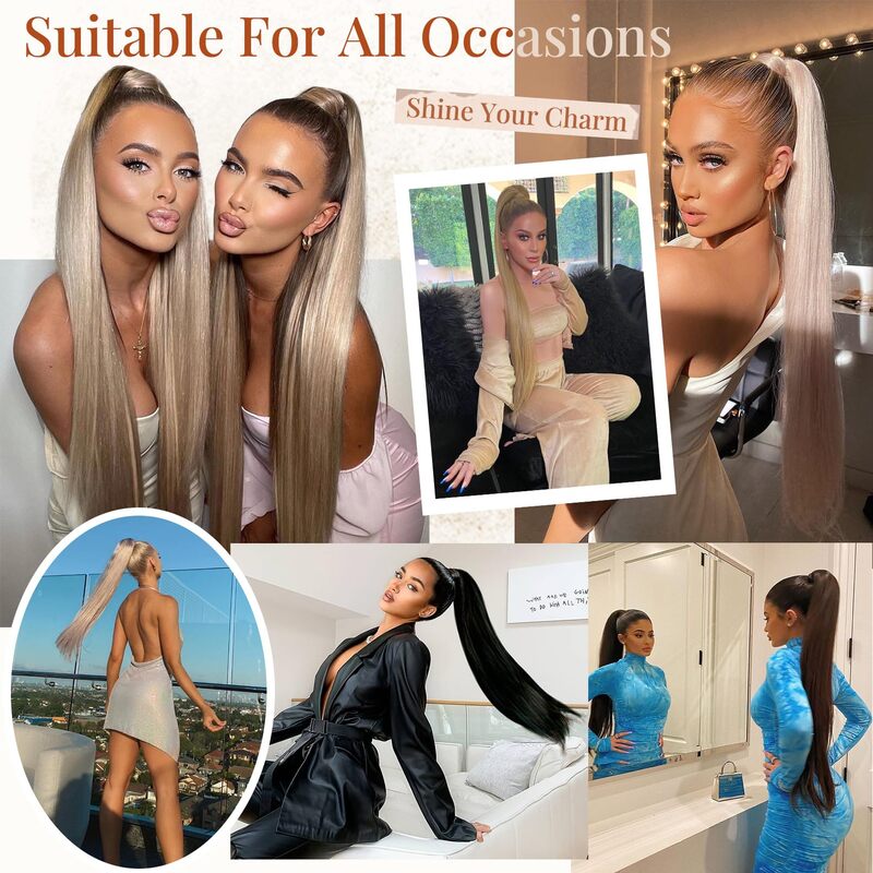 AZQUEEN Ponytail Synthetic Hair Extensions Long Straight False Horse Tails Fake Hairpiece 24 Inch For White Black Woman