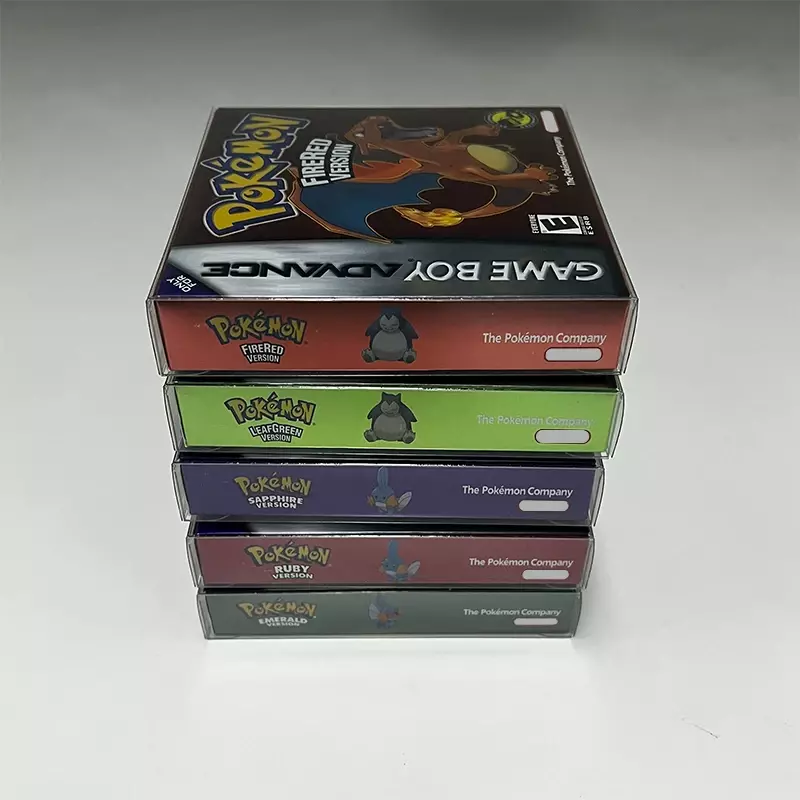 خرطوشة لعبة GBA من سلسلة بوكيمون في صندوق ، الزمرد ، روبي ، فيرريد ، أوراق خضراء ، ياقوت ، بدون دليل