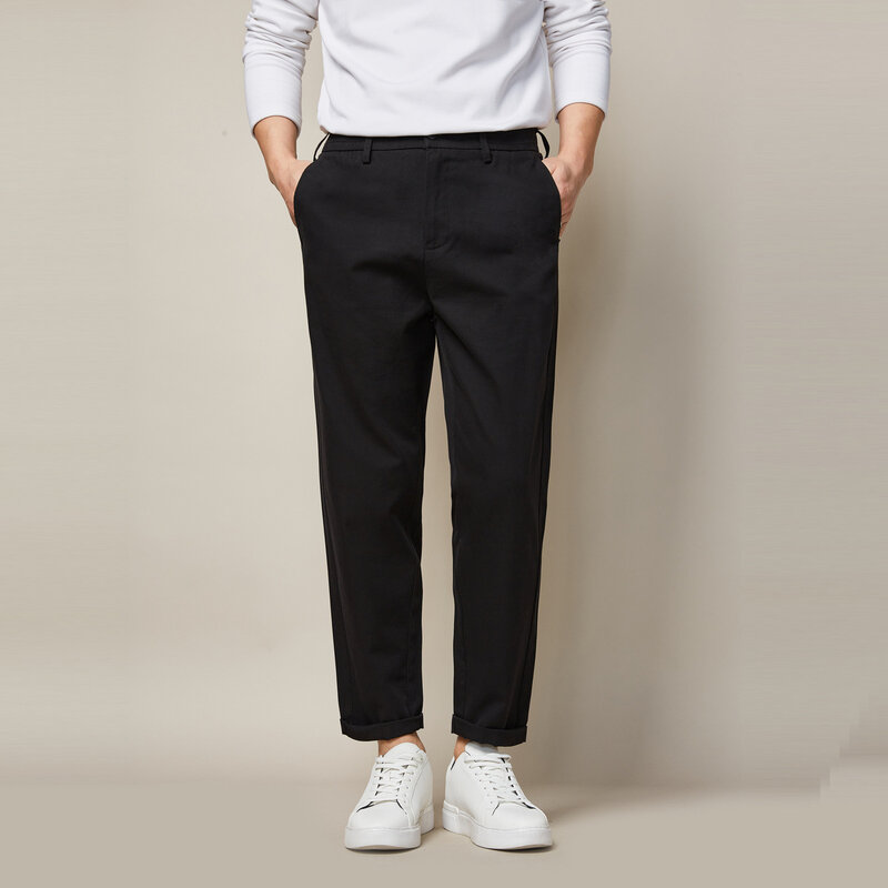 Pantalones de chándal de algodón para hombre, pantalón informal, a la moda, hasta el tobillo, con bolsillos, color negro
