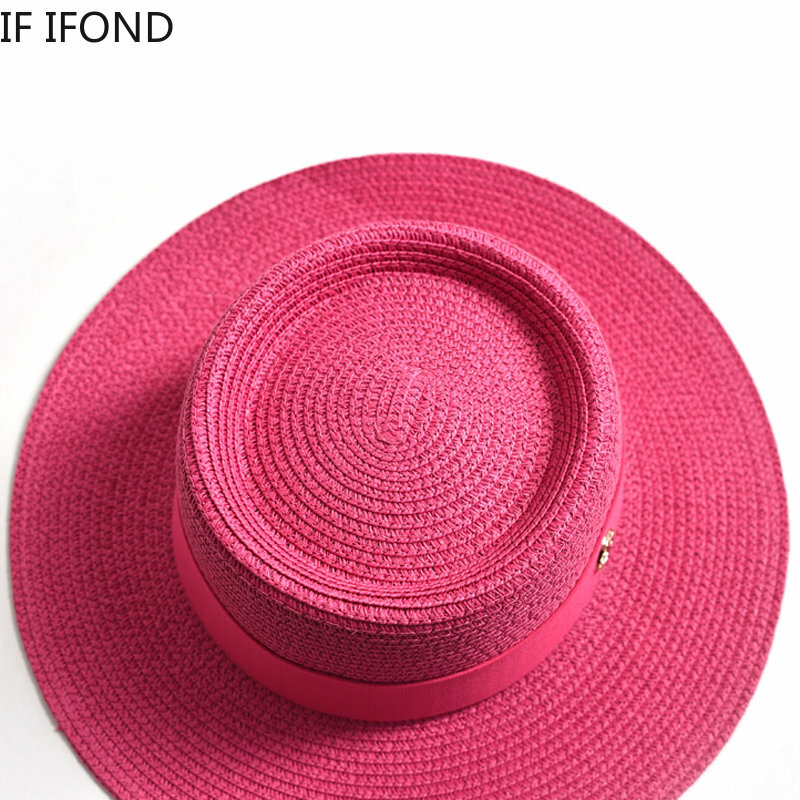 Neue Sommer Stroh Sonnenhut Hüte für Frauen Damen Mode Flache Krempe Band Strand Hut Reise Kleid Kappe chapeau femme