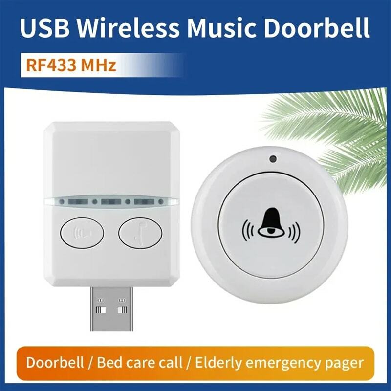 Bel pintu musik nirkabel USB, untuk rumah luar ruangan, USB, bebas kabel, bel pintu DC 5V RF433 MHz, penyambungan, kontrol jarak jauh, Volume 30 Cincin