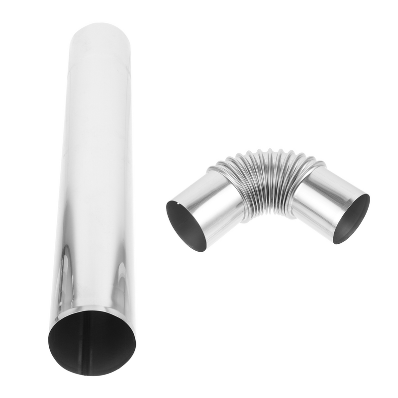 1 Set Chimney Flue Pipe Stainless Steel Straight Pipe Pipe Elbow 60 Degree Connector