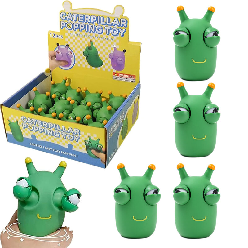 Juguete de gusano verde para niños y adultos, juguete de pellizco para apretar, 3D, globo ocular grande, alivio del estrés, novedad, 5/1 piezas