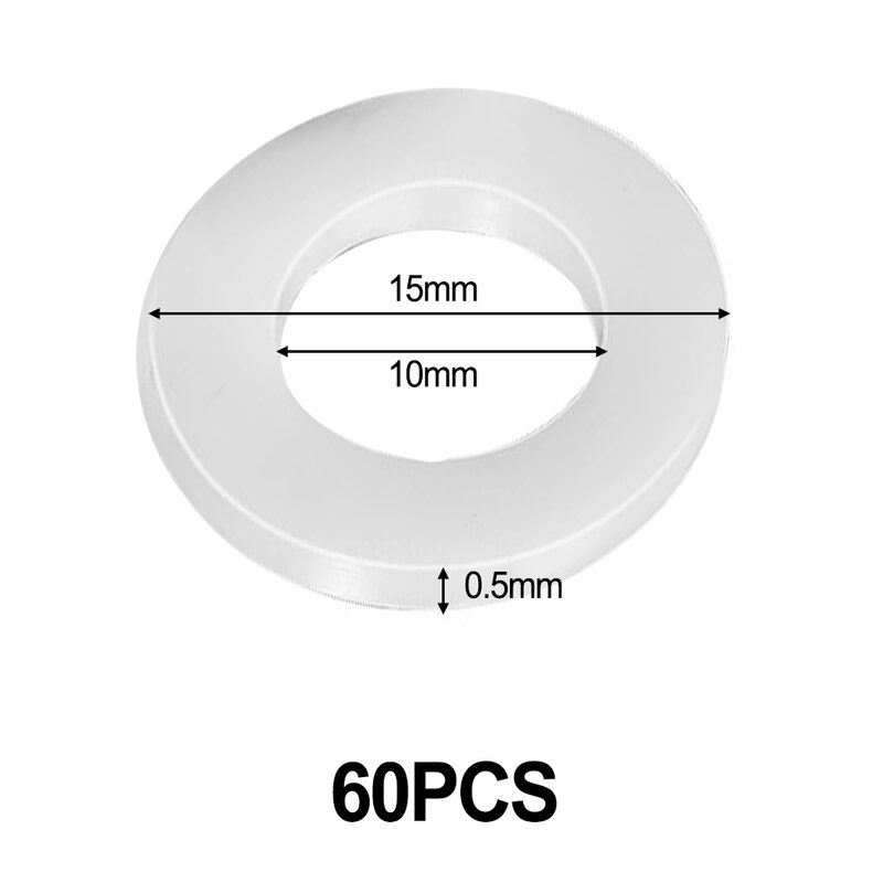 60 szt. Pierścienie montażowe z białego plastiku do zawiasa drzwiowa 0.5-1.2 wysoka twardość i odporność na zużycie zmniejsza ścieranie Metal-metal
