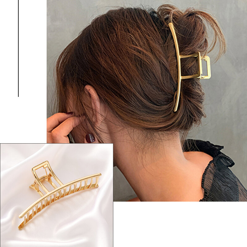 17KM Cakar Rambut Warna Emas Geometris untuk Wanita Jepit Rambut Mutiara Jepit Rambut Berongga Aksesori Rambut Kristal Pin Rambut Mode