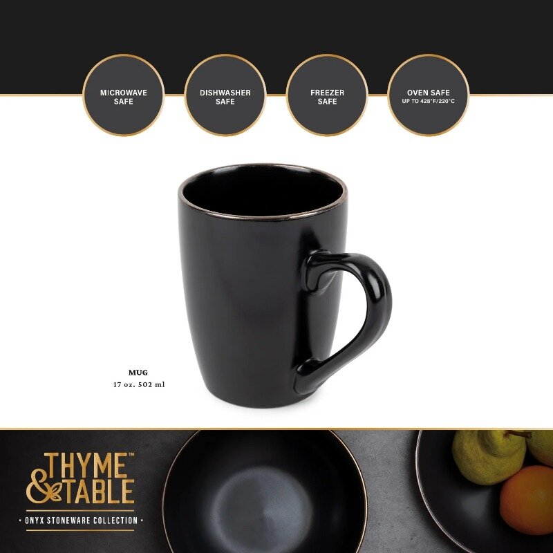 Tomillo & Table DrinkwareBlack Onyx Stoneware taza de 14oz