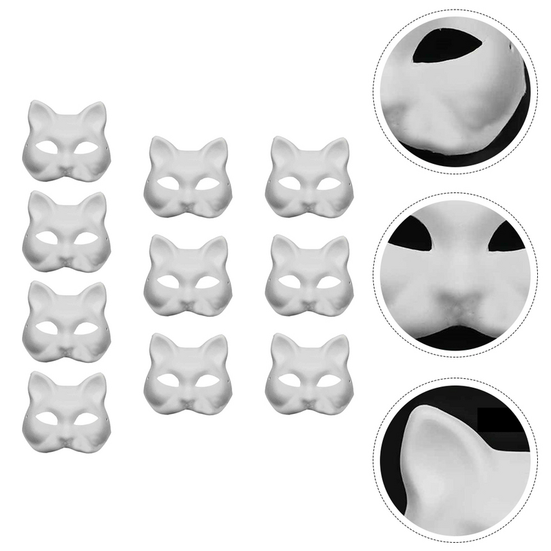 10 Buah DIY Lukisan Cosplay DIY Kucing Wajah Putih Masker Kertas untuk Kosong Cosplay Topeng Topeng Kosong