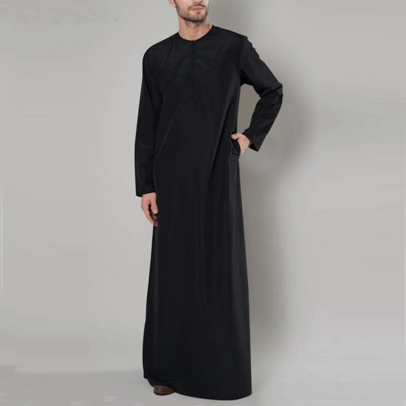 Mens Casual allentato arabo musulmano Dubai Robe manica lunga cerniera camicia vestito per gli uomini Kimono abito centrale Saudi Musulman arabo caftano