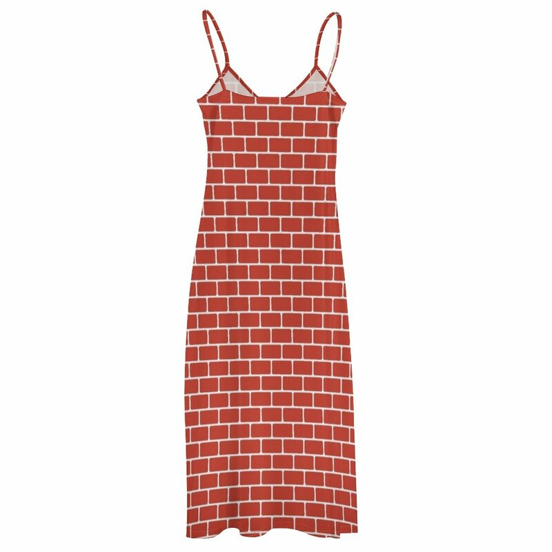 Vestido sem mangas de tijolo para mulheres, vestidos de tijolos vermelhos, verão, 2023