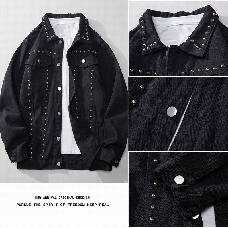 Spring Autumn Y2K Rivet Black Punk Denim Jackets Loose Streetwear Gothic Cotton Jaqueta Jeans Chaquetas Hombre Masculina Coats