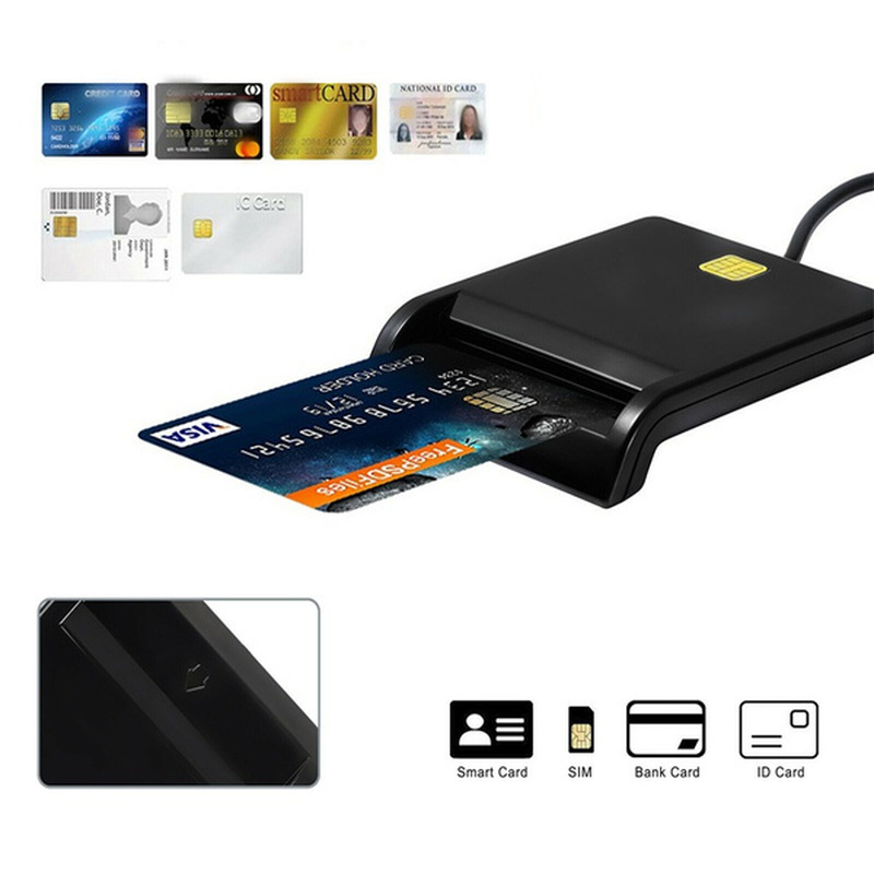 Multi-Function ID Card Reader Black Smart Tax Return Bank ID Card Reader Sim Phone Card Smart Chip Reader LED indicator