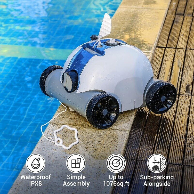 Aspirateur de piscine robot sans fil, 60 à 90 minutes, batterie aste, étanche IPX8, fédération jusqu'à 861 sq