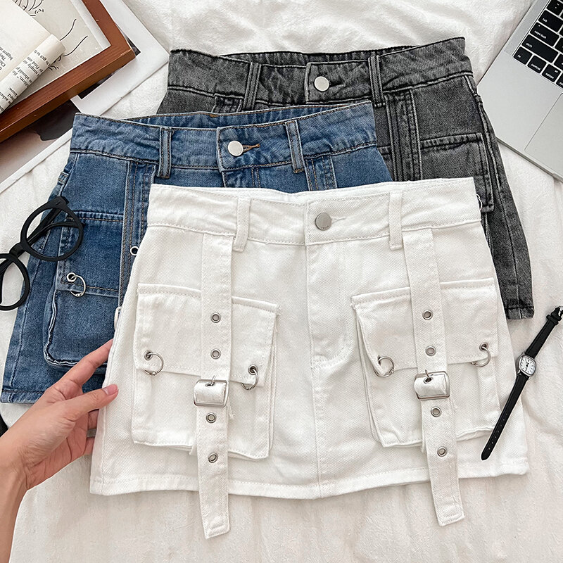 Джинсовая юбка в стиле ретро, модная универсальная облегающая юбка для девушек с высокой талией, с двумя карманами, одежда для работы, джинсовая юбка, юбка на бедрах