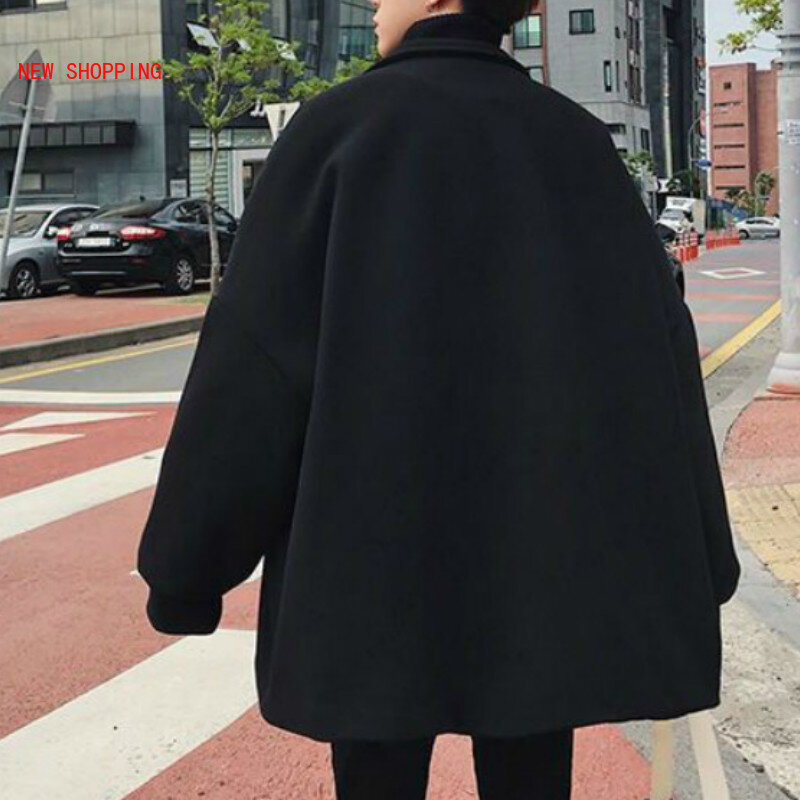Harajuku Jacke Frauen Plus Größe Schwarz Woolen Mantel Lose Übergroßen Winter Kleidung Koreanische Streetwear Fashion Thick Blends Jacken