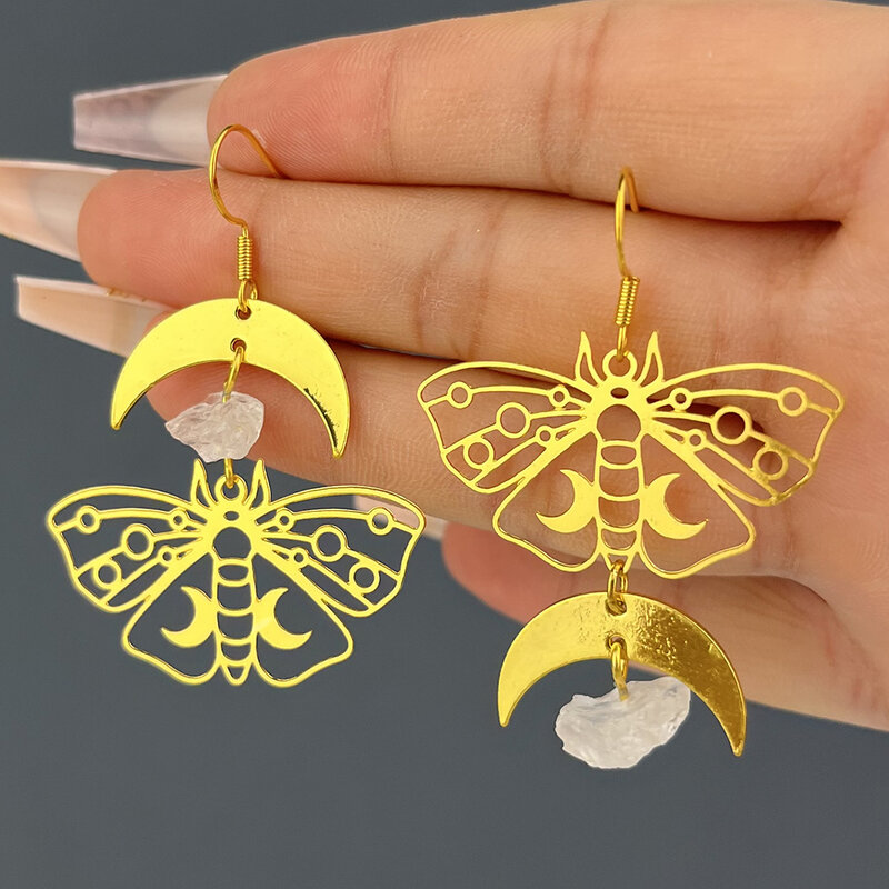 Anting-Anting Jatuh Kupu-kupu Amethyst untuk Wanita Mode Sederhana Matahari Bulan Wanita Logistik Ulang Tahun Liontin Anting Perhiasan Penjualan Langsung