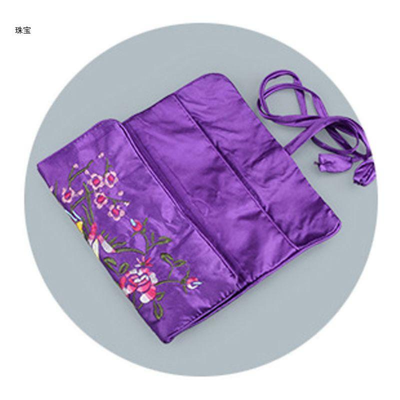 Bolsa viagem seda tradicional x5qe clássico chinês bordado saco jóias organizador bolsa jóias rolo envoltório sacos