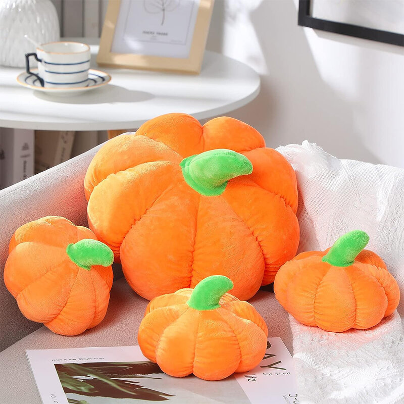 Stuffed Pumpkin Fluffy Plush Toy Thanksgiving Halloween  Decorative Couch Throw Pillow Gift for Kids Toddlers Babies Orange