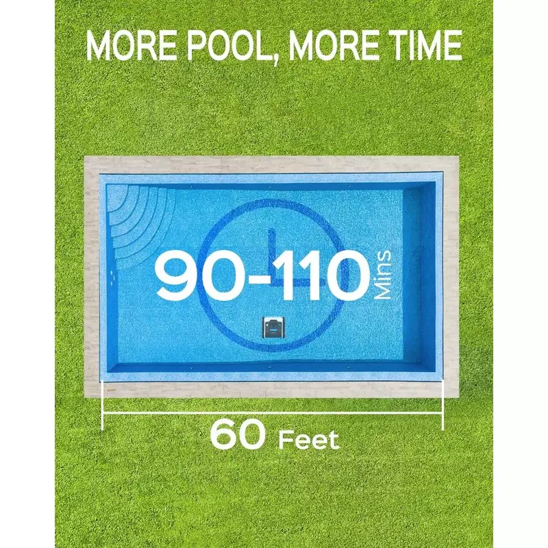 منظف حمام سباحة آلي لحمامات السباحة الأرضية ، مكنسة حمام سباحة لاسلكية مع وظيفة تسلق الجدار ، تنظيف أقصى ، بطول يصل إلى 60 قدمًا