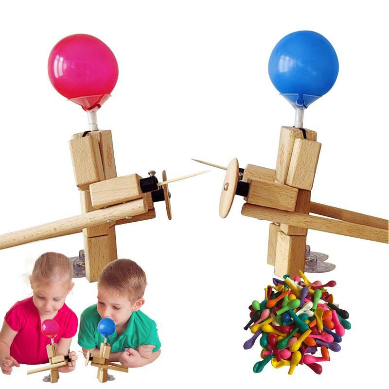 Juego de batalla de robots de madera de bambú, globo de dos jugadores, juego de batalla de globo de ritmo rápido con globos de 500 piezas, juguete de regalo