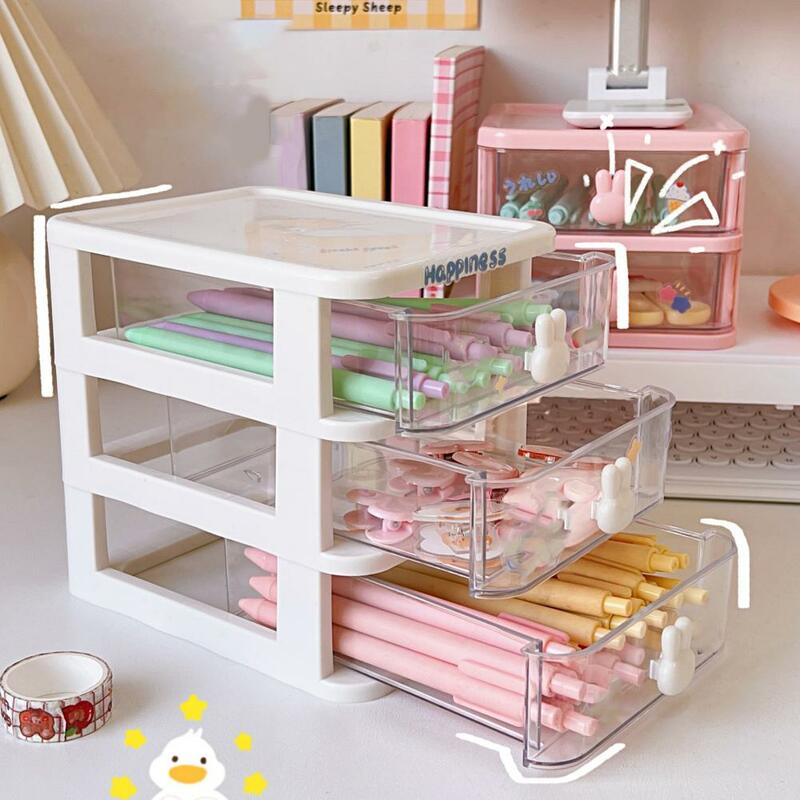 Transparent Desktop Stationery Storage Box Plastic Drawer Desk Organizer Case Jewelry Container Makeup Cosmetic Rack Home Supply