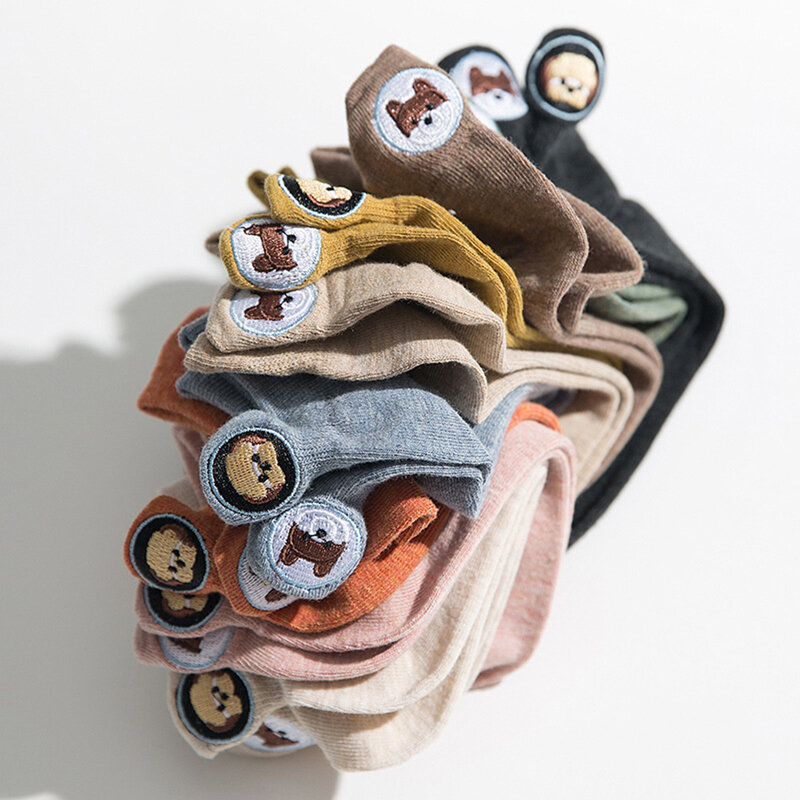 Calcetines tobilleros de algodón con dibujos animados para mujer, medias cortas con bordado de perro y Animal, lote de 10 pares