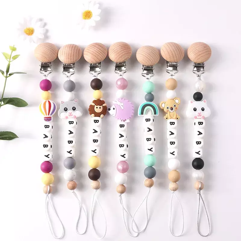 INS Baby ciuccio Clip nome personalizzato Silicone Cartoon Animal Balloon BPA Free Dummy Nipple Holder Clip accessori per neonati