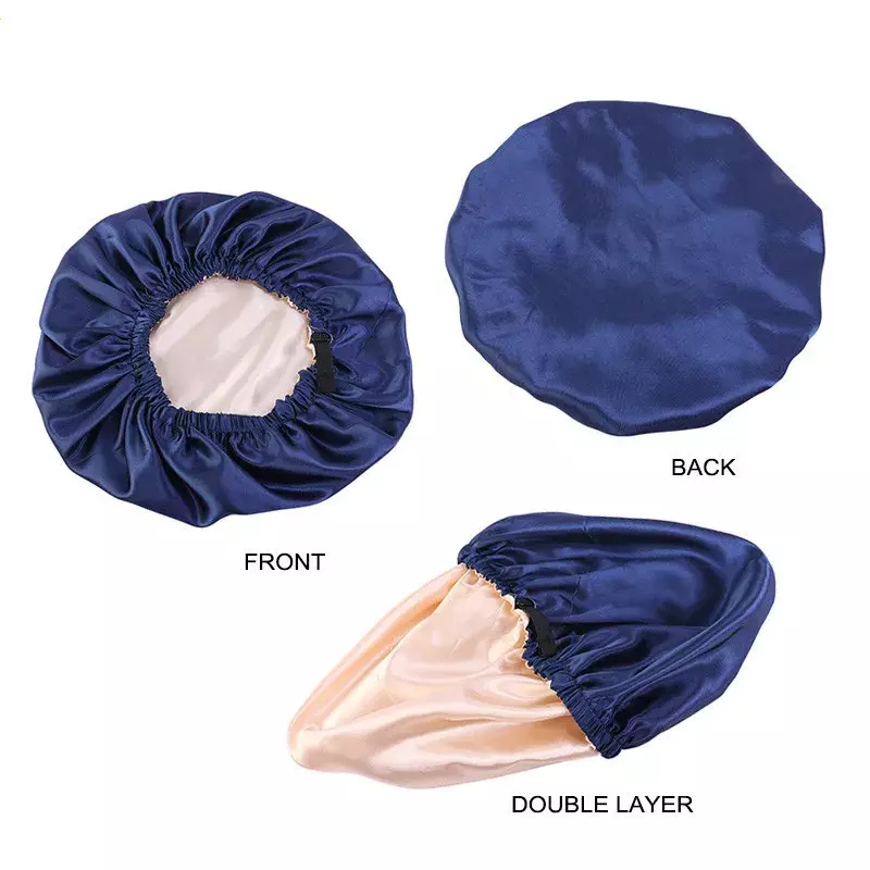 睡眠用の新しい見えないフラットイミテーションシルクサテンヘアキャップ-調節可能なナイトハット