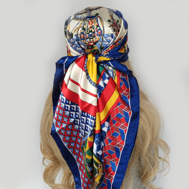 Bufanda de seda para mujer, pañuelo cuadrado de marca para el cuello, para oficina, camarero, asistente de vuelo, 90x90cm