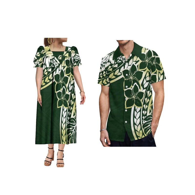 Hawajski damski sukienka z nadrukiem spersonalizowany MUMU Samoa koszula męska komfortowy, swobodny, polinezyjski strój dla par