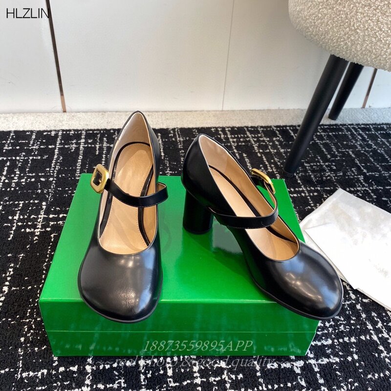 2024 Europe and the United States early spring new sexy high heels round with a fashionable line with Mary Jane shoes women