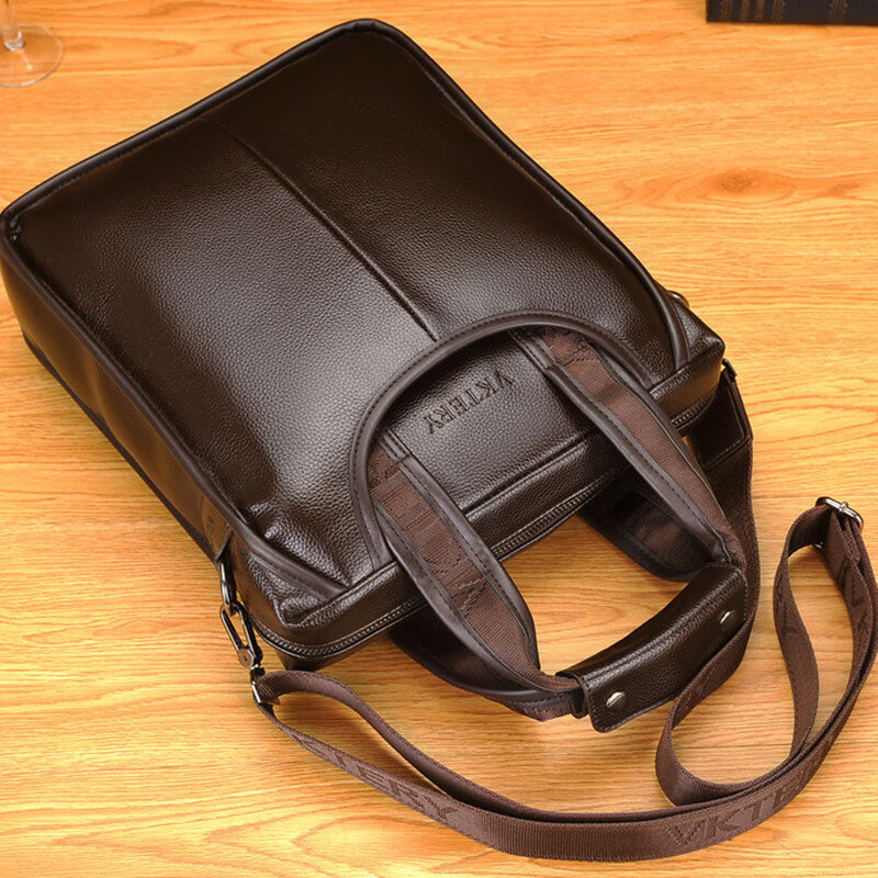 Vintage Soft Leather Men's Briefcases Business Vertical Hand Tote Bag Office Male Shoulder Messenger Bag