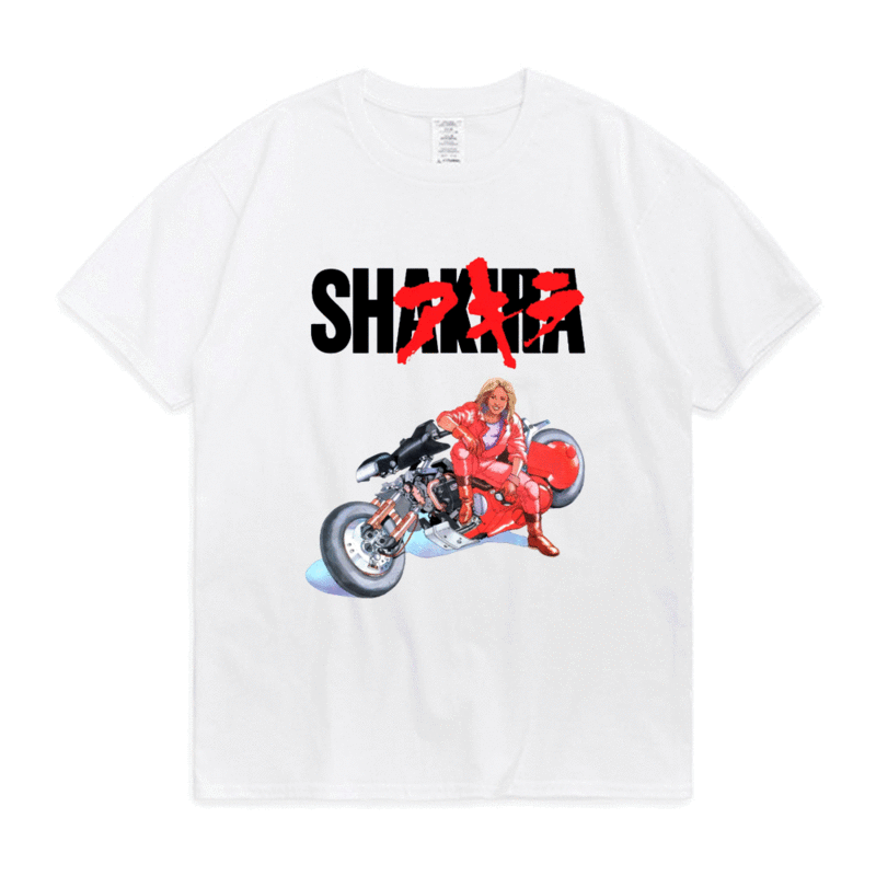Shakira-Camiseta de Anime japonés para hombres y mujeres, camisa divertida de gran tamaño, ropa de calle, Akira Shotaro Kaneda, motocicleta, Tokoyo
