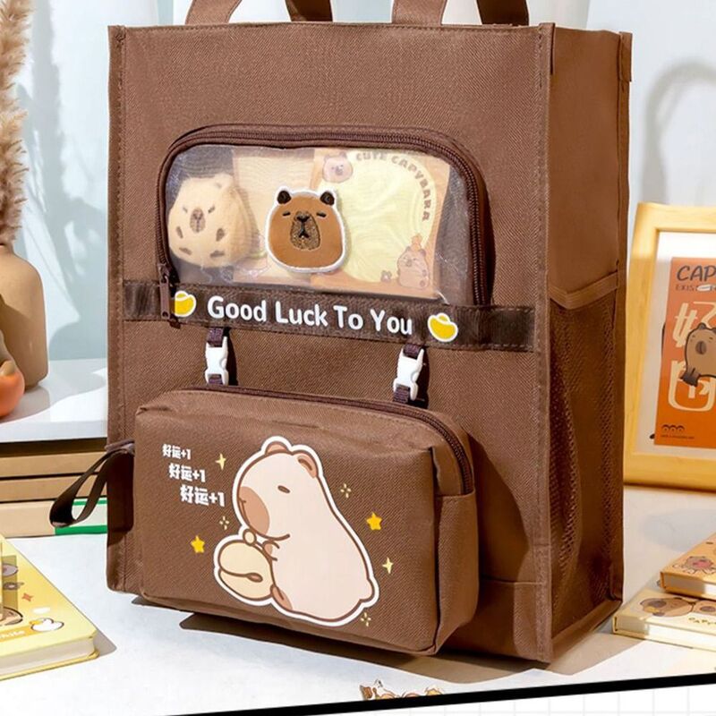 Capybara 캔버스 하이 퀄리티 토트 학교 가방, 대용량 튜토리얼 가방, 학생용 A4 파일 가방, 5 층