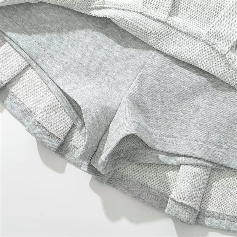 Houzhou ROK MINI Y2K ผ้าเทอร์รี่เอวต่ำเอวต่ำผ้าจีบเบาสีเทาเซ็กซี่วินเทจกระโปรงมีจีบลำลองทรงหลวมฤดูร้อน