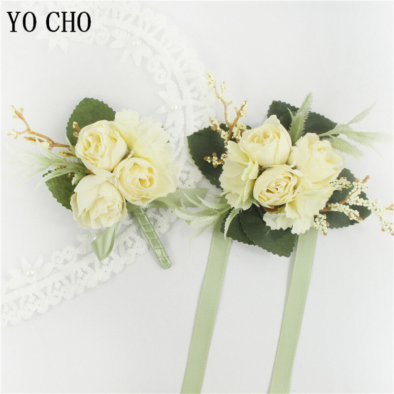 YO CHO бутоньерка Свадебная Мужская брошь булавки свадебный браслет для девочек Шелковый цветок розы вечерние Выпускной свадебный бутоньерка