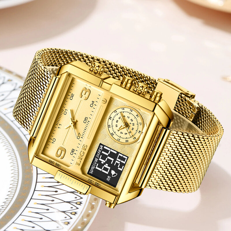 LIGE jam tangan wanita, gaya kreatif merek terkenal mewah jam tangan kasual olahraga tahan air kronograf kuarsa