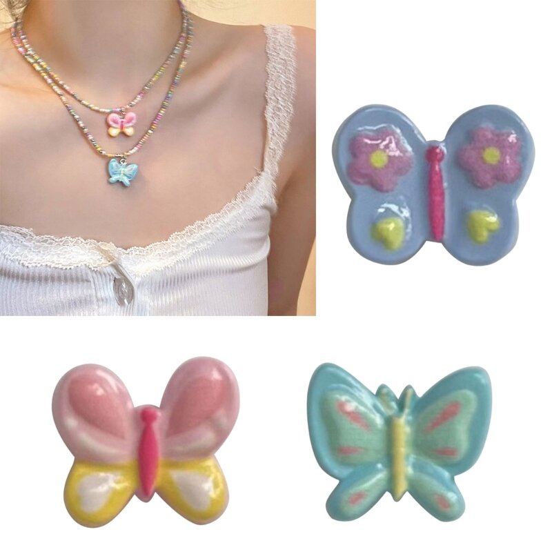 652F colorido mariposa encanto DIY artesanía resina animal colgante para pulseras collar