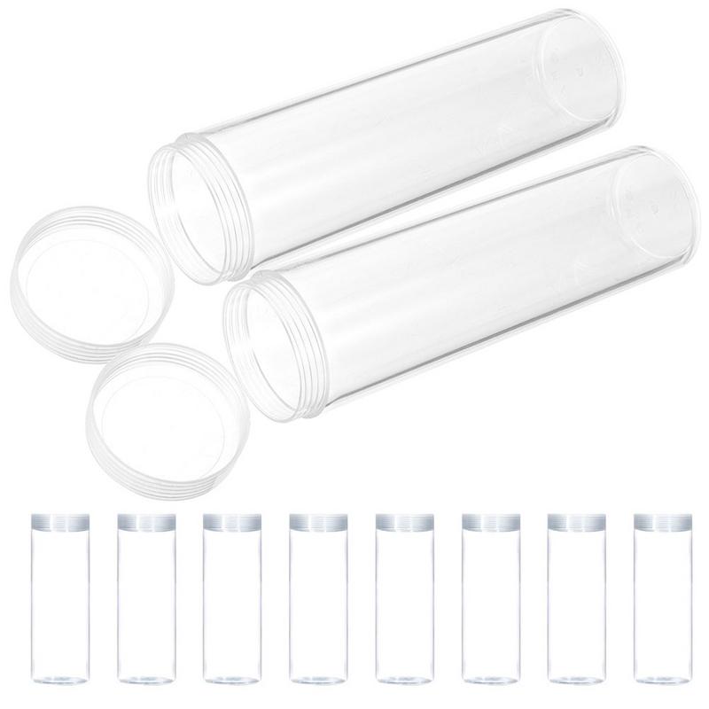 10pcs Coin Tubes Quarter Rolls Wrappers Plastic Coin Holders Clear Coin Storage Containers